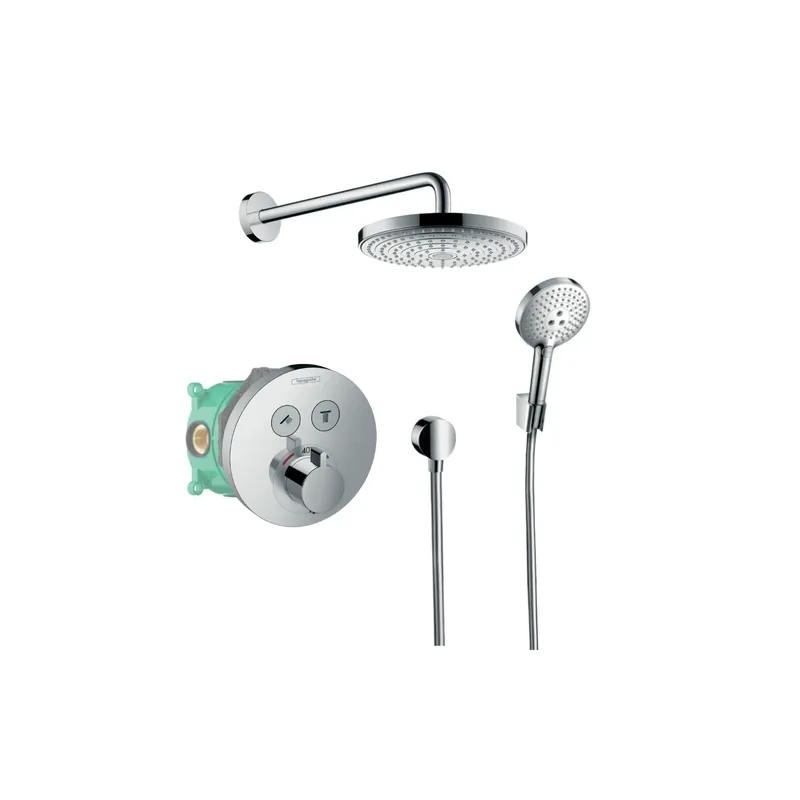 Colonne de douche encastrée thermostatique HANSGROHE ShowerSelect S chromé + douche de tête HASNGROHE Raindance Select S