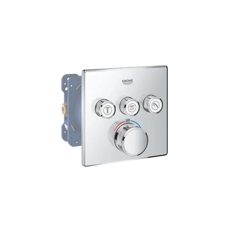Façade robinet encastré thermostatique 3 sorties GROHE Grohtherm SmartControl avec buté à 38°C