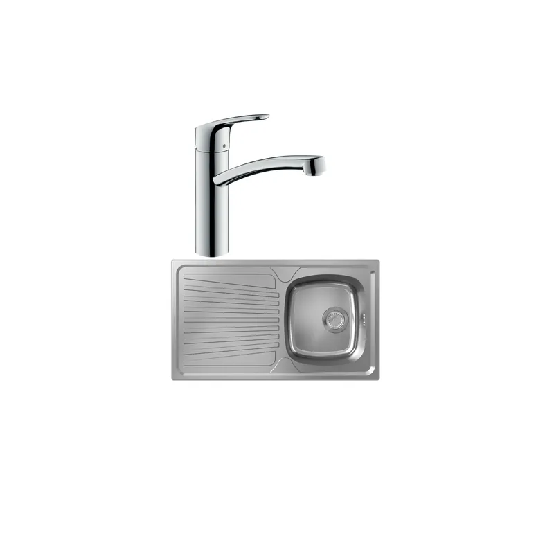 Evier 1 bac HANSGROHE S21 inox + robinet de cuisine HANSGROHE Focus M41 160 chromé