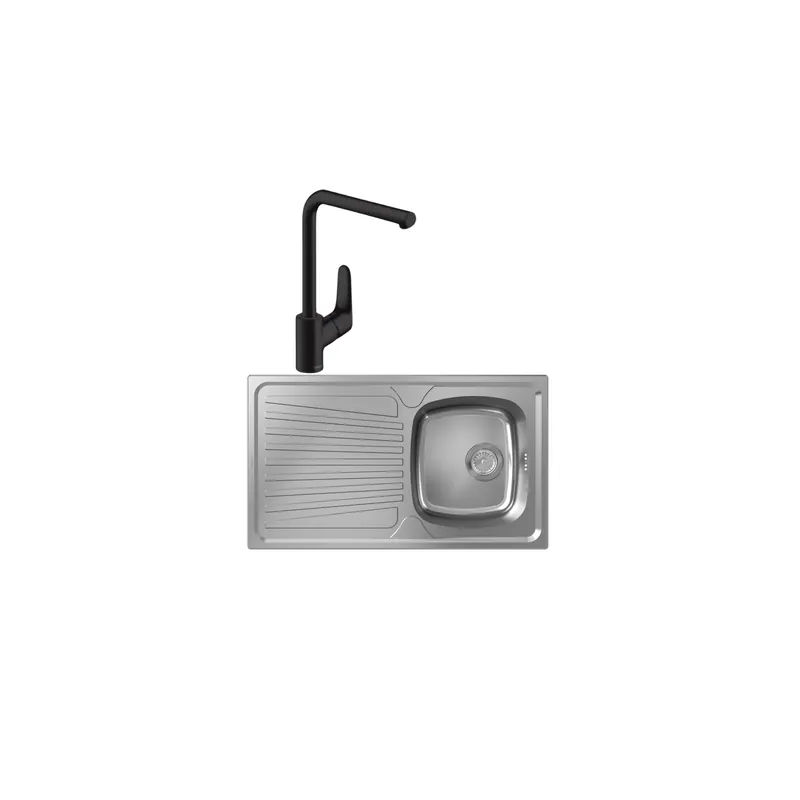 Evier 1 bac HANSGROHE S21 inox + robinet de cuisine HANSGROHE Focus M41 280 noir mat