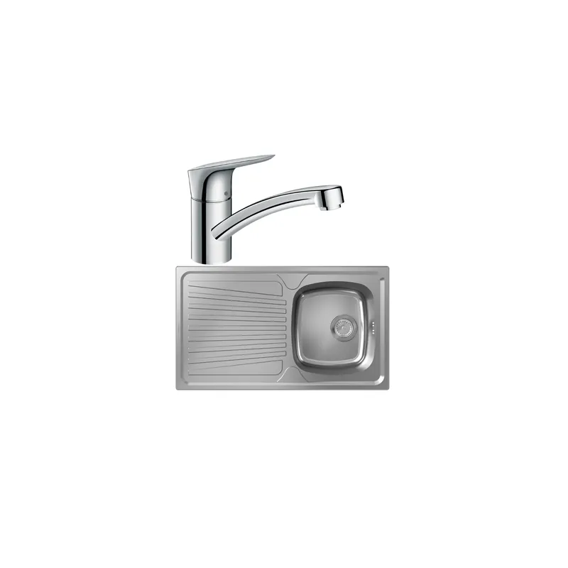 Evier 1 bac HANSGROHE S21 inox + robinet de cuisine HANSGROHE Logis M31 120 chromé
