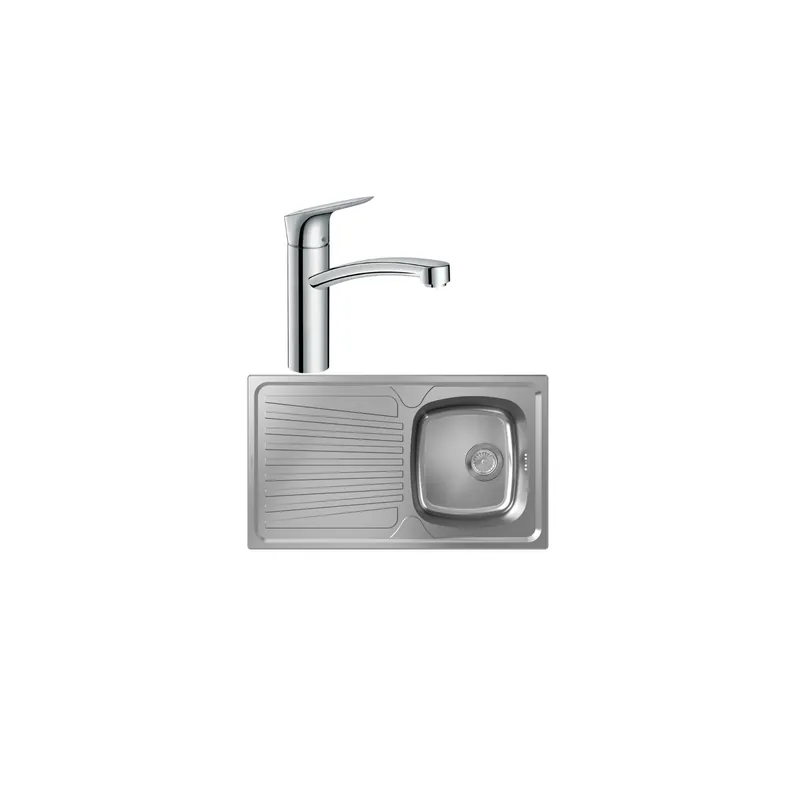 Evier 1 bac HANSGROHE S21 inox + robinet de cuisine HANSGROHE Logis M31 160 chromé
