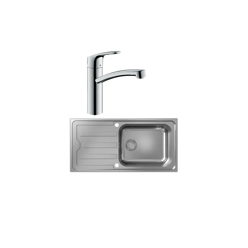 Evier 1 bac HANSGROHE S44 inox + robinet de cuisine HANSGROHE Focus M41 160 chromé