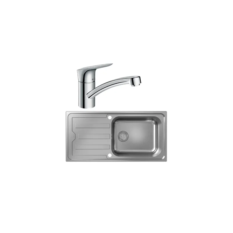 Evier 1 bac HANSGROHE S44 inox + robinet de cuisine HANSGROHE Logis M31 120 chromé