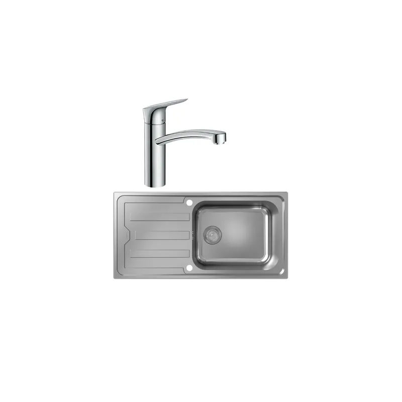 Evier 1 bac HANSGROHE S44 inox + robinet de cuisine HANSGROHE Logis M31 160 chromé