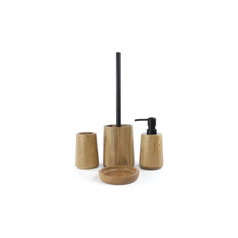 Lot d‘accessoires WC DEBLANCH OAK en bois avec brosse wc + distributeur + gobelet + porte-savon