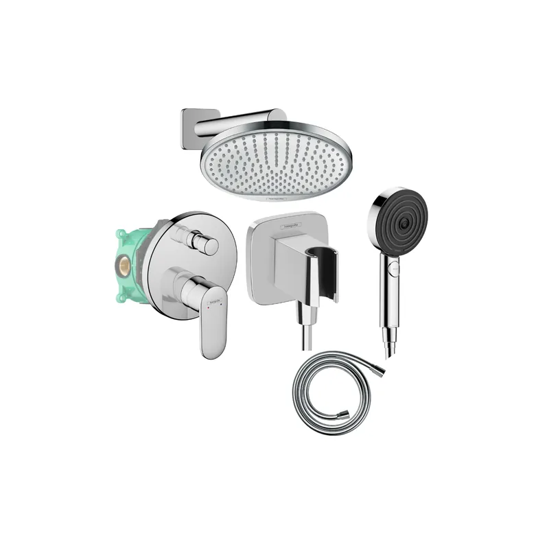 Colonne de douche encastrée mécanique HANSGROHE Vernis Blend Douche de tête Crometta Flexible Isiflex Douchette Pulsify chromé