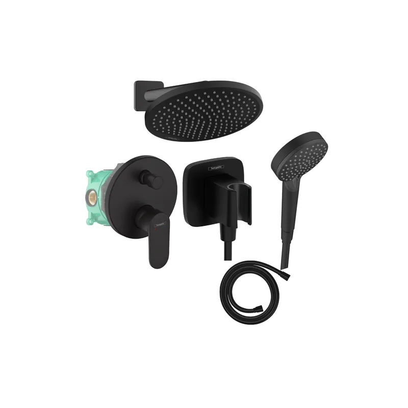 Colonne de douche encastrée mécanique HANSGROHE Vernis Blend Douche de tête Crometta Flexible Isiflex Douchette Vernis Blend noir