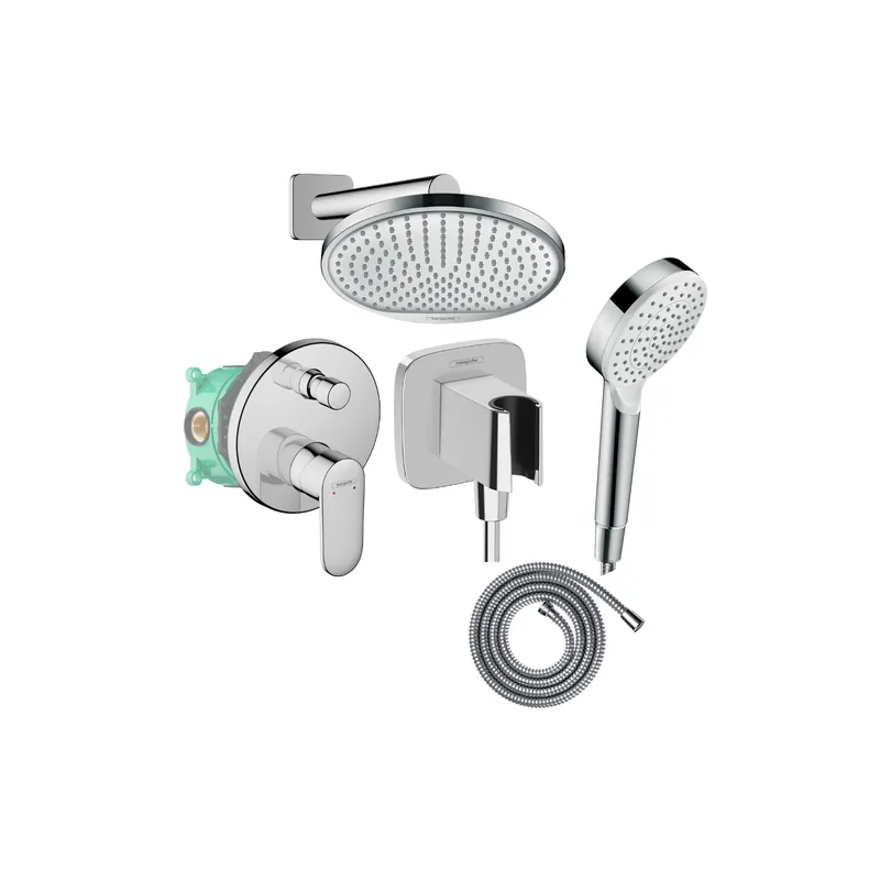 Colonne de douche encastrée mécanique HANSGROHE Vernis Blend Douche de tête Crometta Flexible Métaflex Douchette Crometta chromé