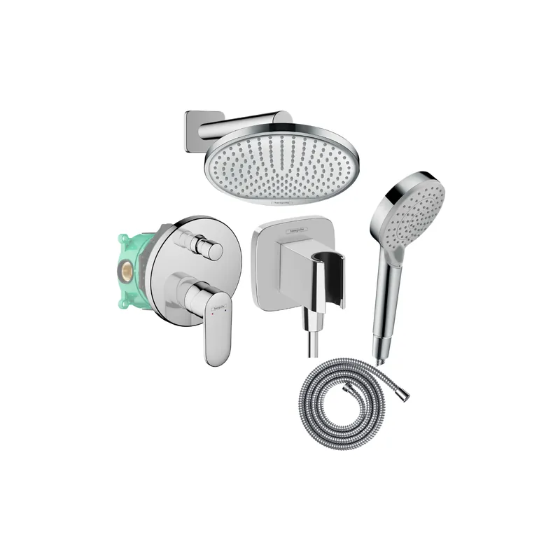 Colonne de douche encastrée mécanique HANSGROHE Vernis Blend Douche de tête Crometta Flexible Métaflex Douchette Vernis Blend chromé