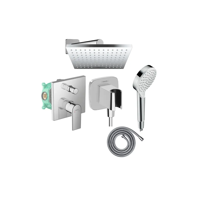 Colonne de douche encastrée mécanique HANSGROHE Vernis Shape Douche de tête Crometta Flexible Métaflex Douchette Crometta chromé