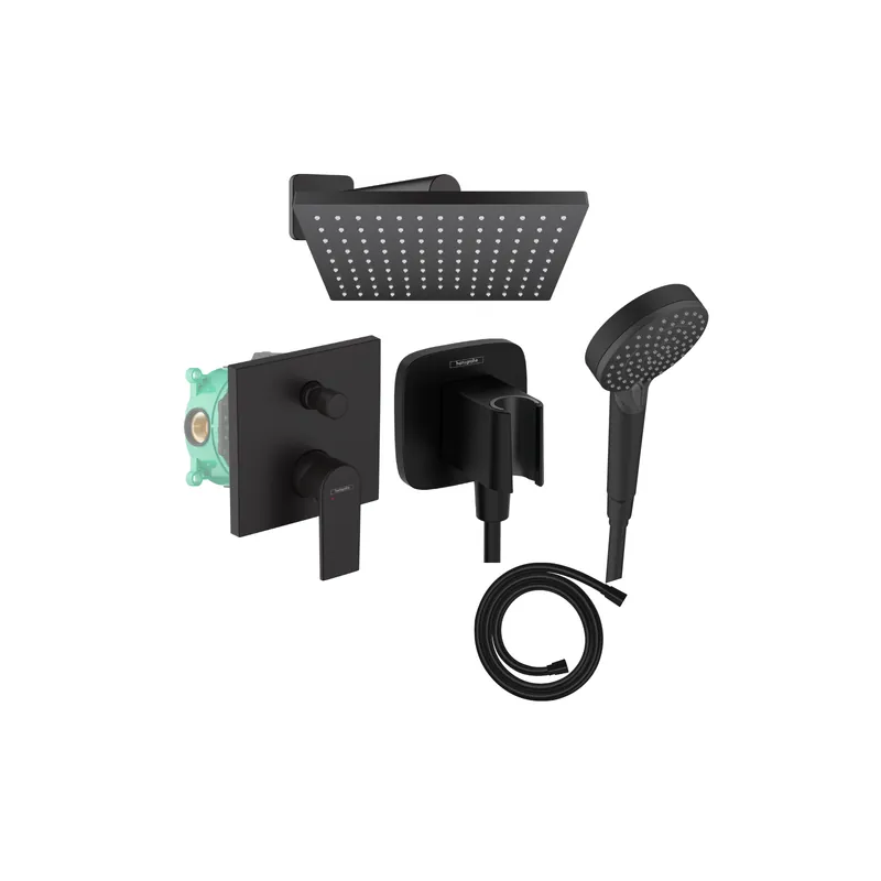 Colonne de douche encastrée mécanique HANSGROHE Vernis Shape Douche de tête Vernis Shape Flexible Isiflex Douchette Vernis Blend noir