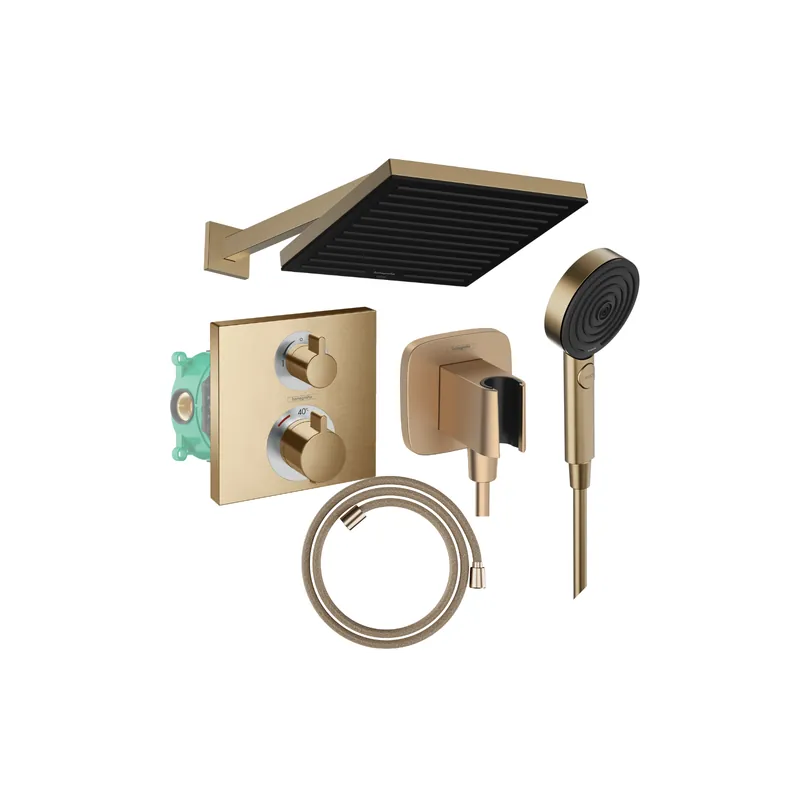 Colonne de douche encastrée thermostatique HANSGROHE Ecostat Square Douche de tête Pulsify S Flexible Designflex Douchette Pulsify bronze brossé