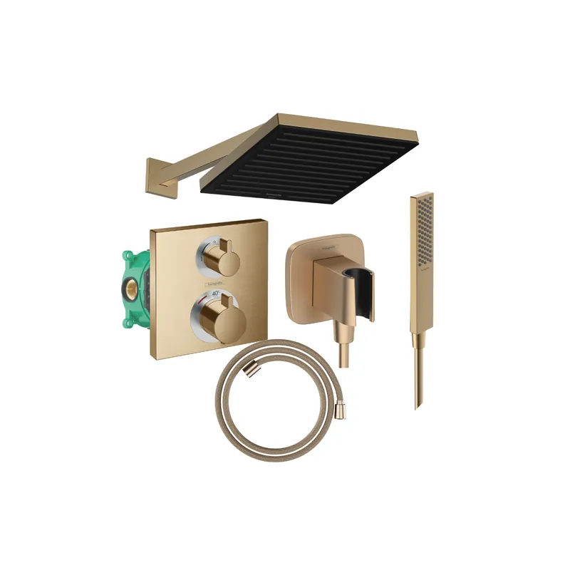 Colonne de douche encastrée thermostatique HANSGROHE Ecostat Square Douche de tête Pulsify S Flexible Designflex Douchette Pulsify E bronze brossé