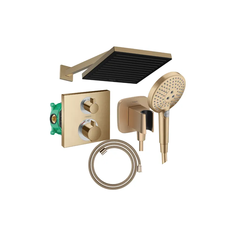 Colonne de douche encastrée thermostatique HANSGROHE Ecostat Square Douche de tête Pulsify S Flexible Designflex Douchette RAINDANCE SELECT S bronze brossé