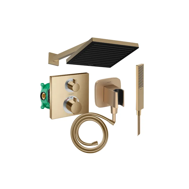 Colonne de douche encastrée thermostatique HANSGROHE Ecostat Square Douche de tête Pulsify S Flexible Isiflex Douchette Pulsify E bronze brossé