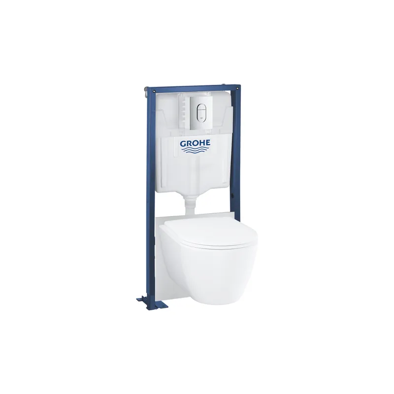 Pack WC suspendu sans bride GROHE Essence avec abattant + plaque chromée + bâti Grohe