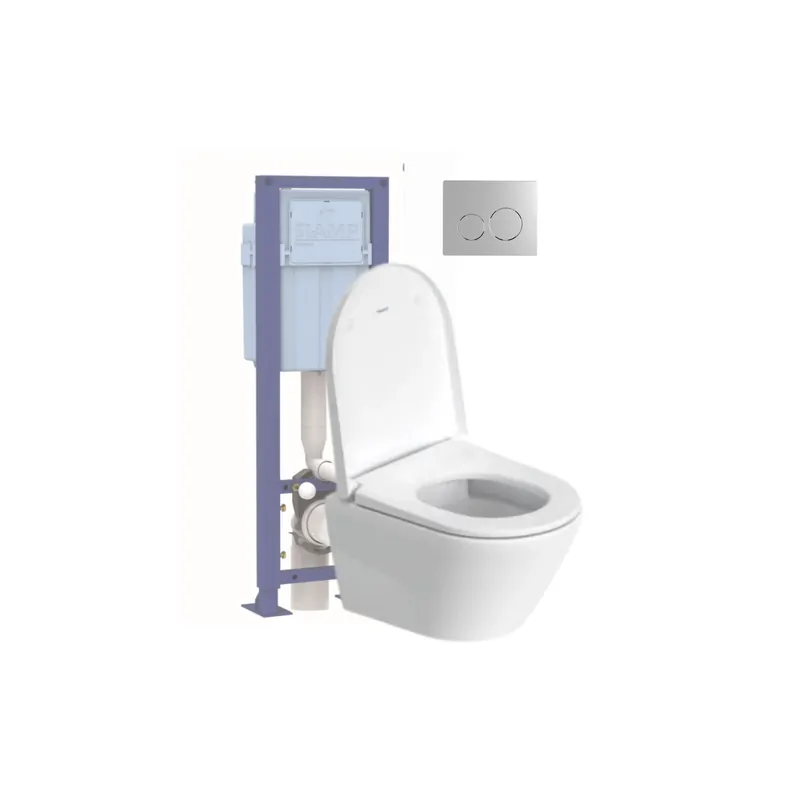 Pack WC suspendu sans bride compact DURAVIT D-Neo + bati support SIAMP + plaque