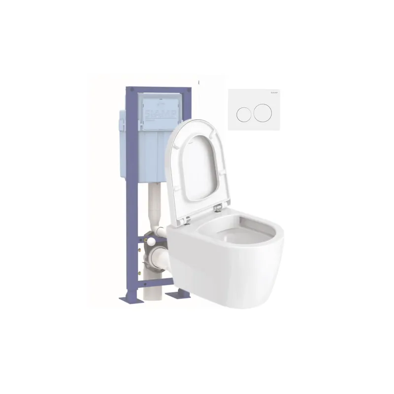 Pack WC suspendu DURAVIT D-code avec abattant frein de chute synthétique + bati support SIAMP + Plaque de commande