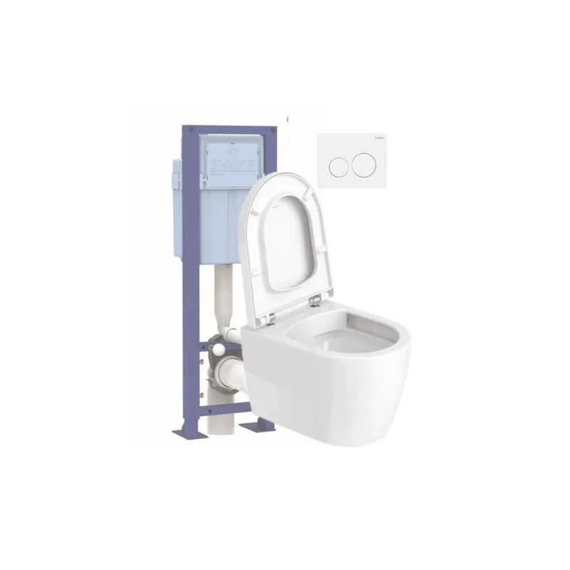 Pack WC suspendu compact sans bride DURAVIT Me by Starck + bâti support SIAMP + plaque