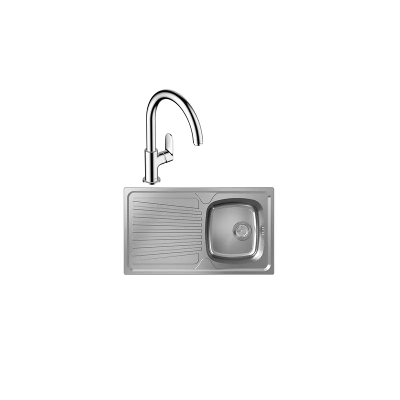 Evier 1 bac HANSGROHE S21 inox + robinet de cuisine HANSGROHE Vernis Blend M35 210