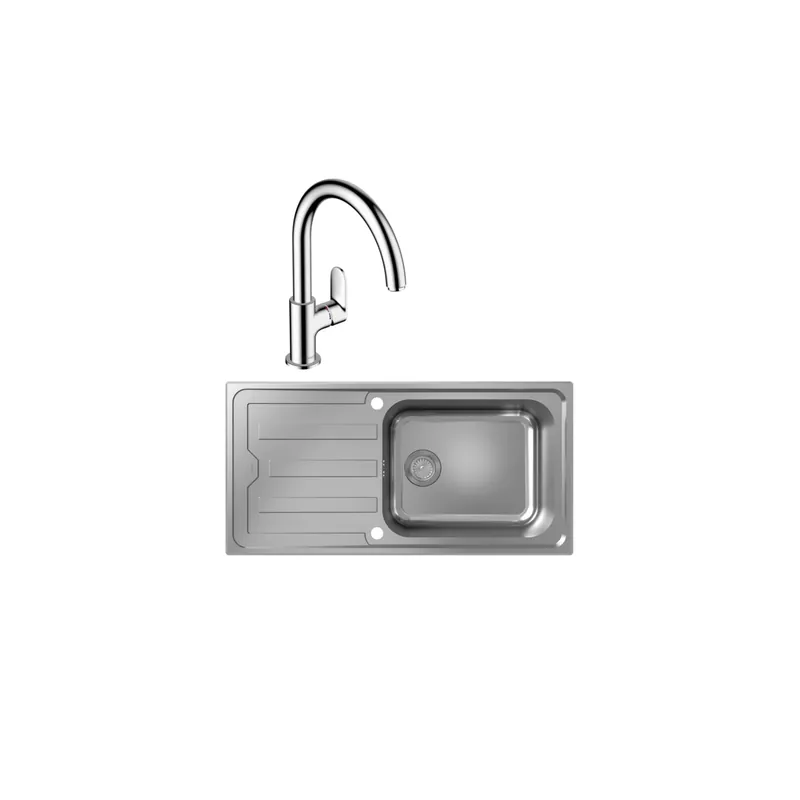 Evier 1 bac HANSGROHE S44 inox + robinet de cuisine HANSGROHE Vernis Blend M35 210