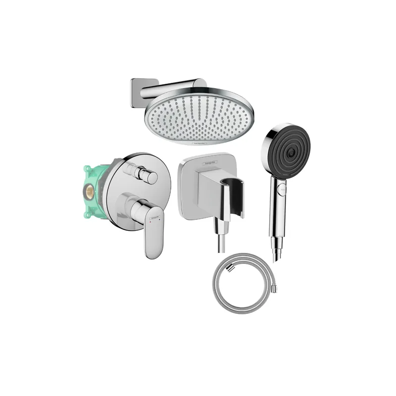 Colonne de douche encastrée mécanique HANSGROHE Vernis Blend Douche de tête Crometta Flexible Designflex Douchette Pulsify
