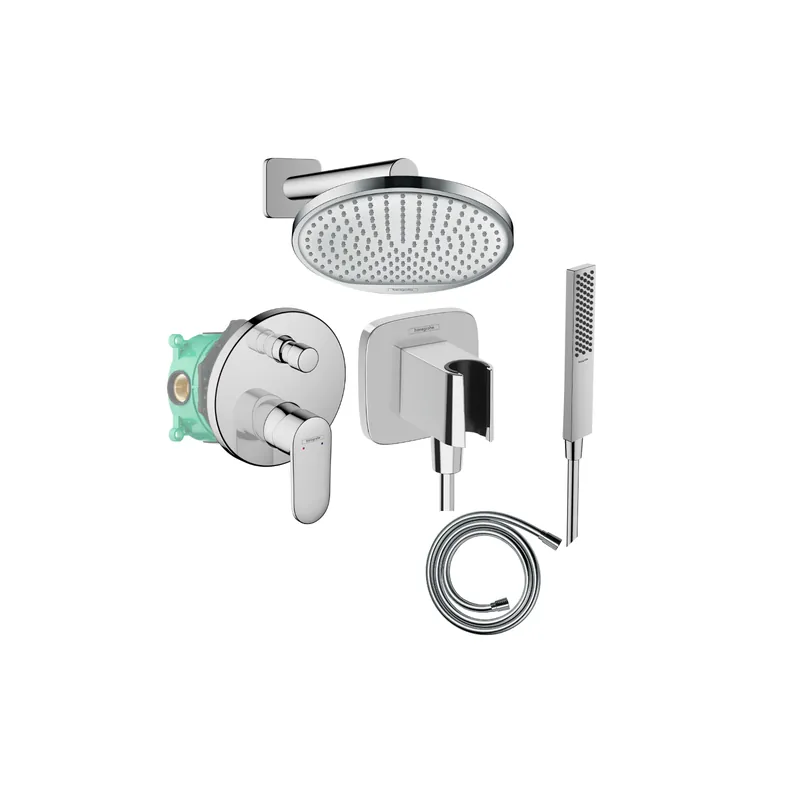 Colonne de douche encastrée mécanique HANSGROHE Vernis Blend Douche de tête Crometta Flexible Isiflex Douchette Pulsify E
