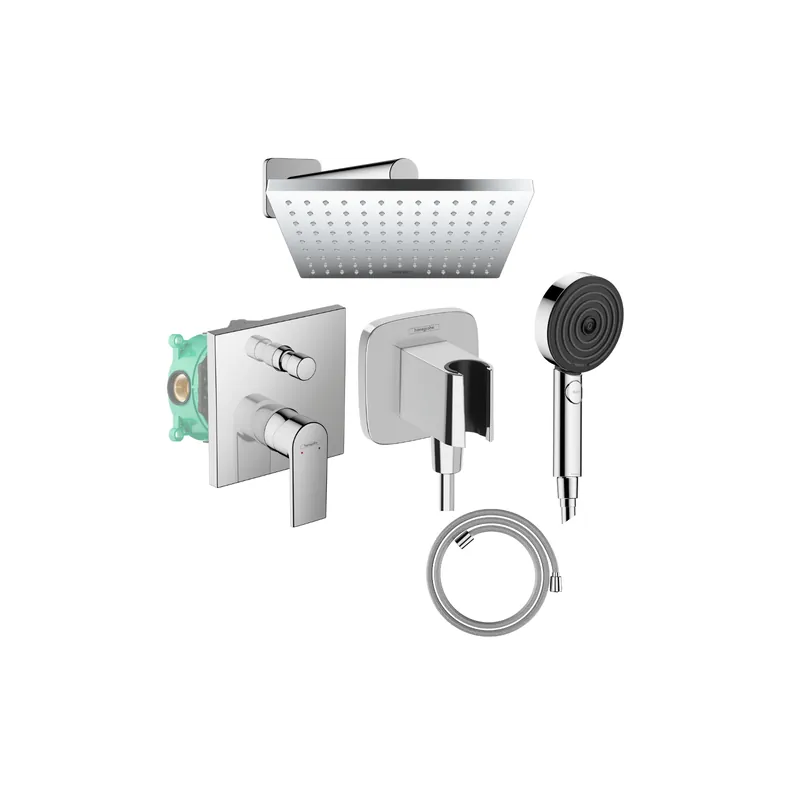 Colonne de douche encastrée mécanique HANSGROHE Vernis Shape Douche de tête Vernis Shape Flexible Designflex Douchette Pulsify