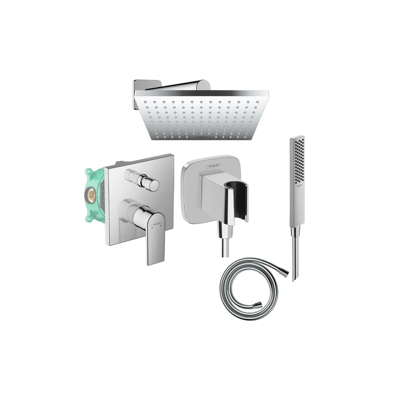 Colonne de douche encastrée mécanique HANSGROHE Vernis Shape Douche de tête Vernis Shape Flexible Isiflex Douchette PulsifyE