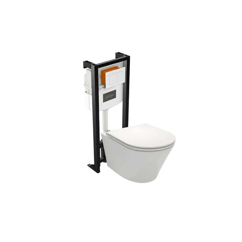 Pack WC suspendu sans bride JACOB DELAFON Rodin+ avec abattant + bâti-support autoportant + plaque blanche