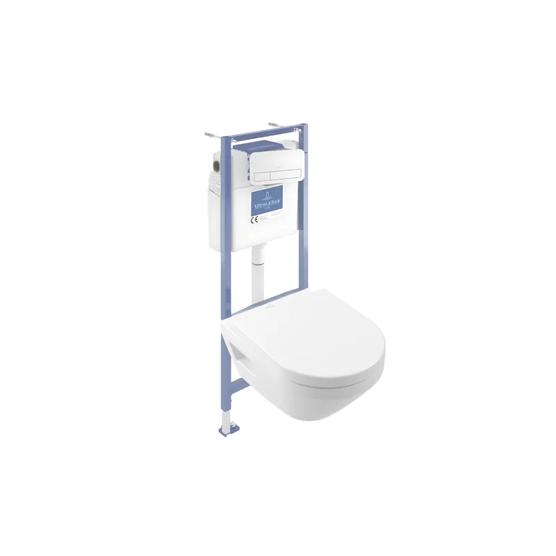 Pack WC suspendu sans bride VILLEROY ET BOCH Architectura Twistflush [e³] rond + bâti-support sol et mur + plaque