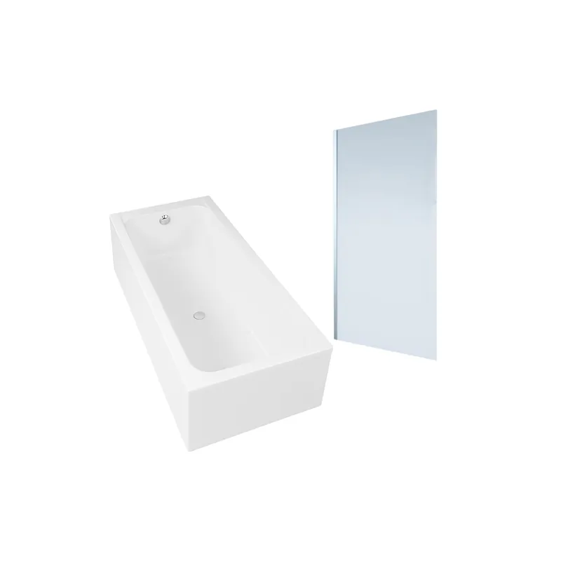 Baignoire droite DURAVIT D-Code vidage centré + Pare bain AURYS Mist 1 chromé
