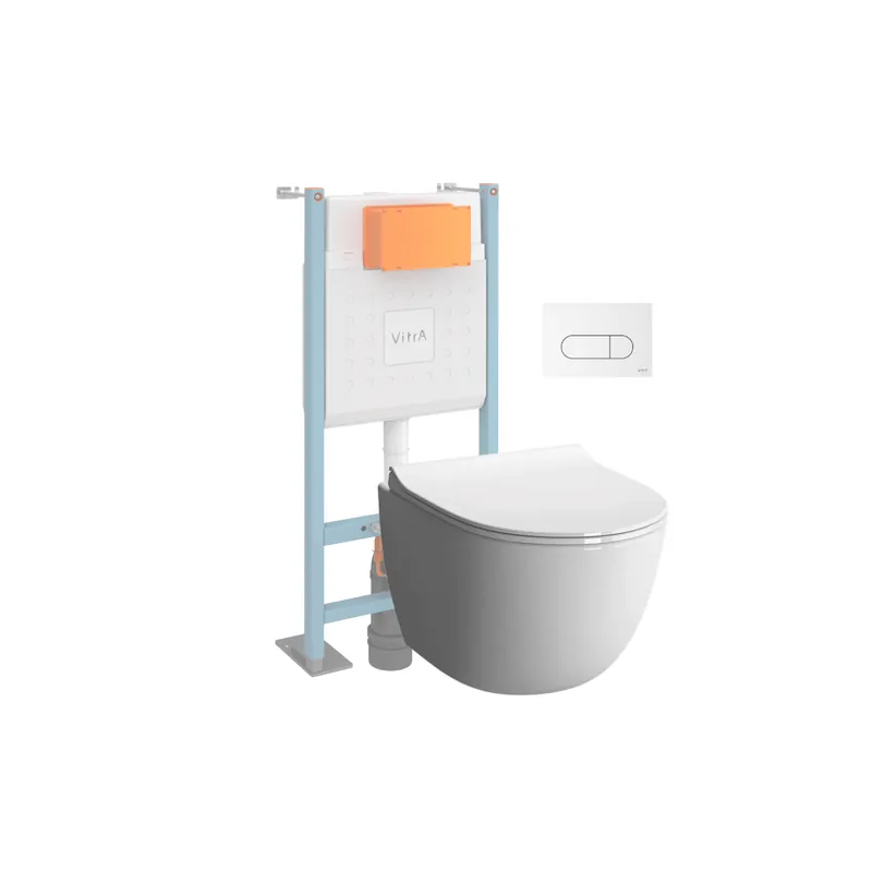 Pack WC suspendu VitrA Sento + bâti autoportant V-Fix Core + Plaque Round
