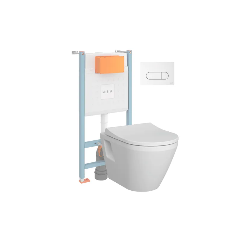 Pack WC suspendu VitrA Integra blanc + bâti mur porteur V-Fix Core + Plaque Round Blanche