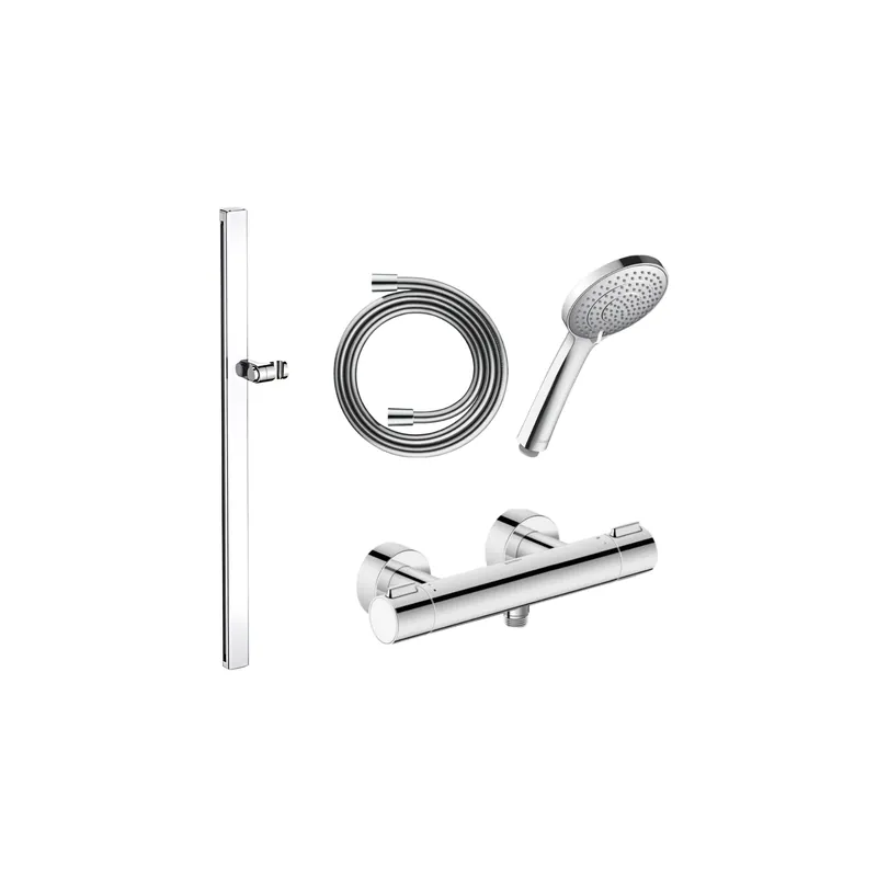 Pack mitigeur douche thermostatique DURAVIT 1000 + Barre 80 cm + Pommeau 3 jets + Flexible 160 cm Chromé blanc