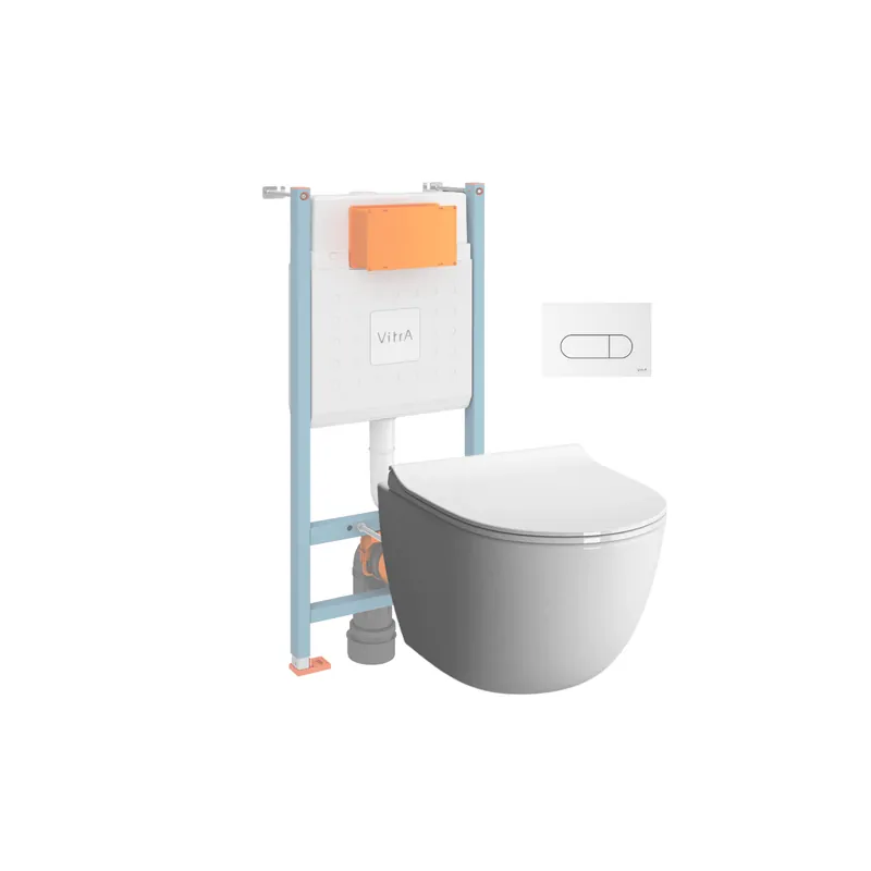 Pack WC suspendu compact VitrA Sento + bâti autoportant V-Fix Core + Plaque Round
