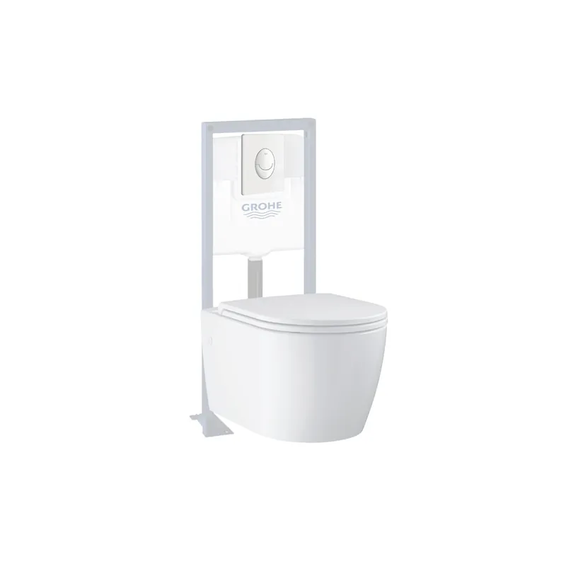 Pack WC suspendu sans bride GROHE Start Round Ceramic + abattant frein de chute + Bâti-support autoportant + Plaque rapid SL