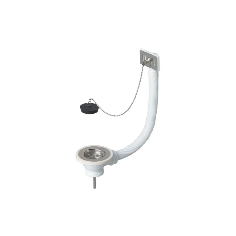 Bonde à bouchon pour évier 1 bac WIRQUIN D60 avec trop-plein grille inox