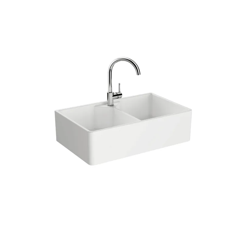 Evier timbre d‘office 2 bac à poser VitrA Belfast Blanc