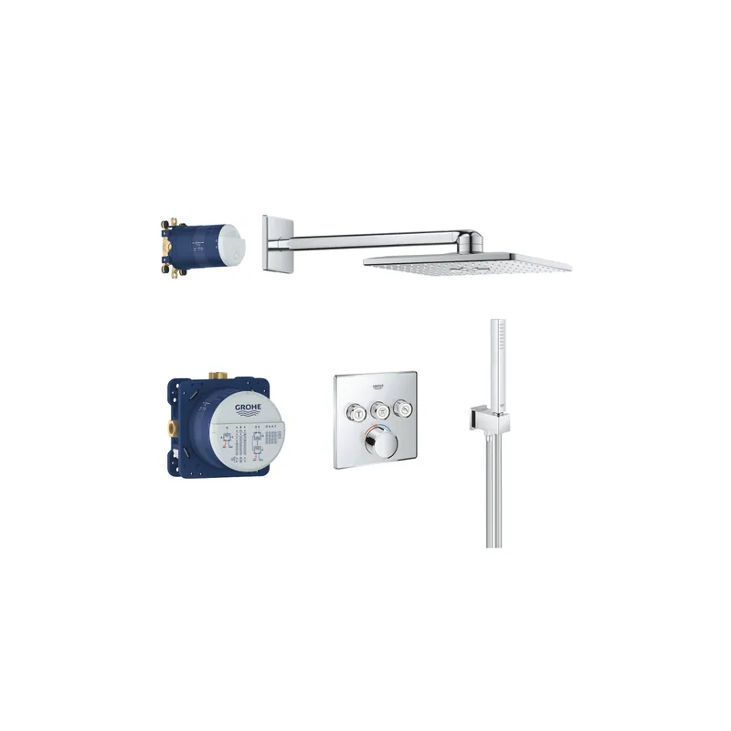Colonne de douche encastrée thermostatique GROHE Grotherm SmartControl Douchette Euphoria Cube Chromé