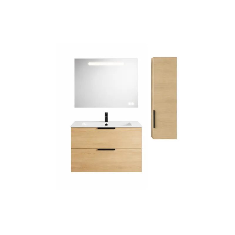 Pack meuble vasque 60 cm BURGBAD Olena + miroir + colonne faible profondeur