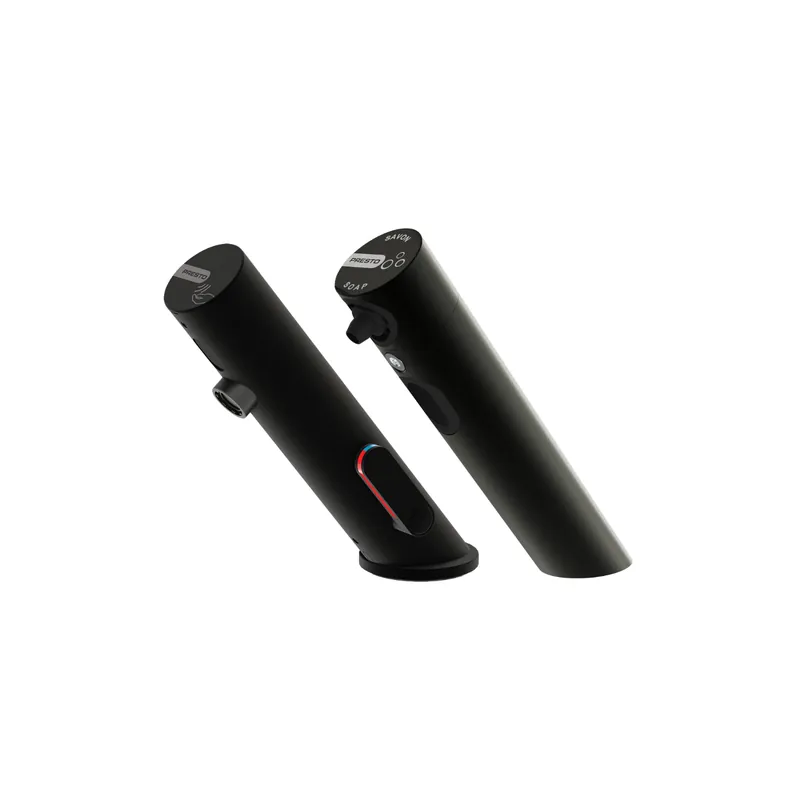 Pack mitigeur infrarouge avec robinet d‘arrêt + Distributeur de savon infrarouge PRESTO Linea Noir mat