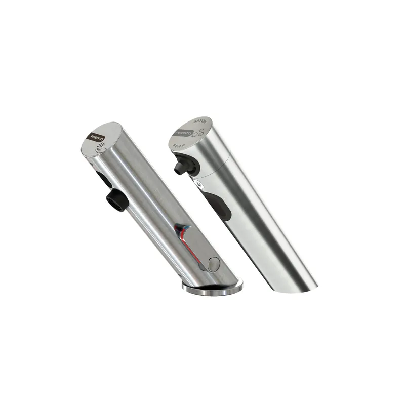 Pack mitigeur infrarouge avec robinet d‘arrêt + Distributeur de savon infrarouge PRESTO Linea Inox brossé