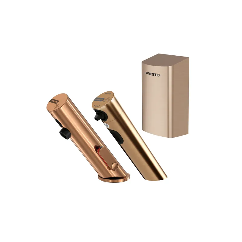 Pack mitigeur infrarouge avec robinet d‘arrêt + Distributeur de savon infrarouge + Sèche-main PRESTO Linea Cuivre brossé