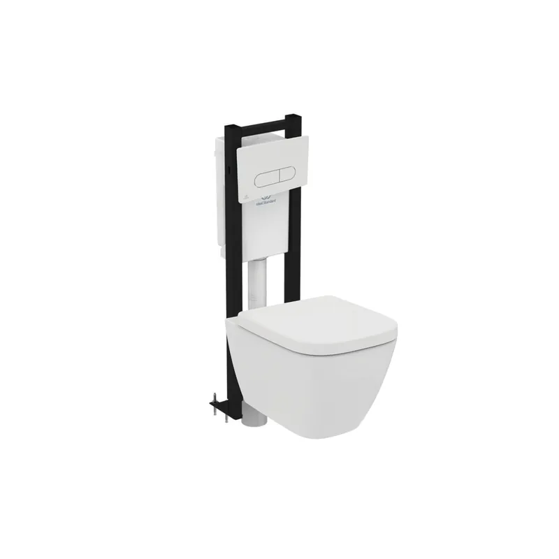 Pack WC suspendu sans bride compact IDEAL STANDARD I.Life S RimLS+ + Abattant frein de chute + Bâti-support autoportant + Plaque blanche