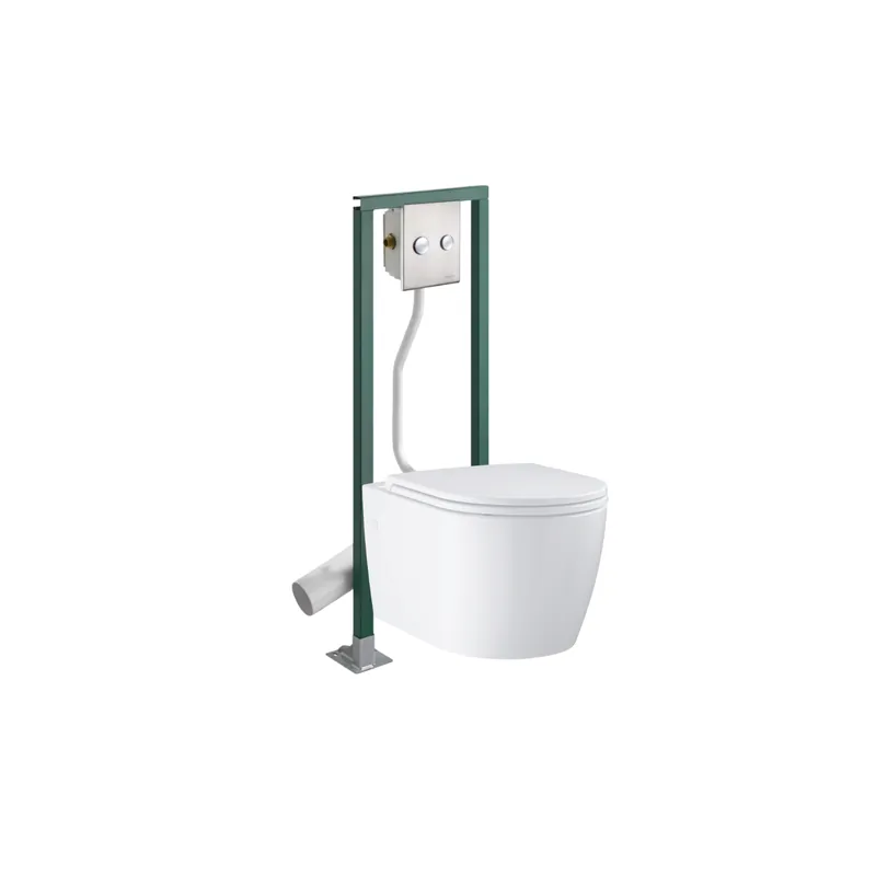 Pack WC suspendu sans bride GROHE Start Round + Abattant frein de chute + Bâti-support autoportant PRESTO + Plaque chromée