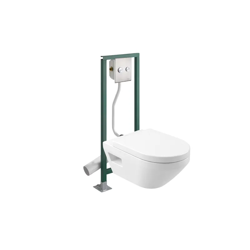 Pack WC suspendu sans bride VILLEROY & BOCH Architectura Twistflush rond + Abattant + Bâti-support autoportant PRESTO + Plaque