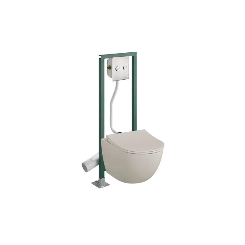 Pack WC suspendu sans bride VitrA Sento lin + Abattant frein de chute + Bâti-support autoportant PRESTO + Plaque chromée