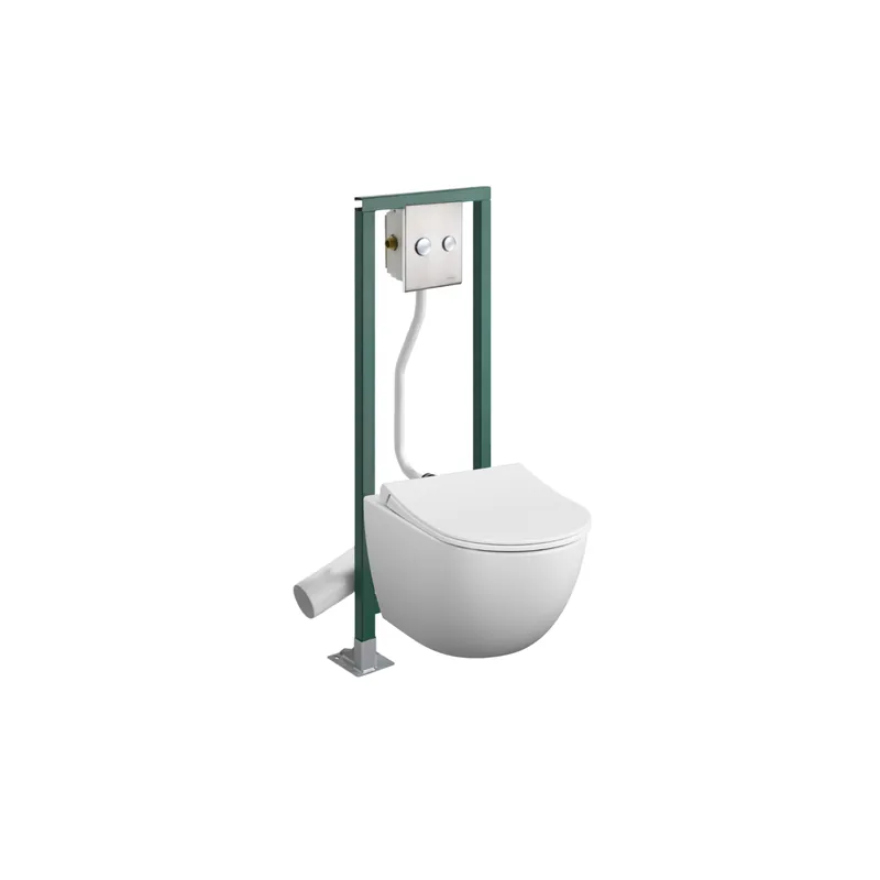 Pack WC suspendu sans bride VitrA Sento blanc mat + Abattant frein de chute + Bâti-support autoportant PRESTO + Plaque chromée